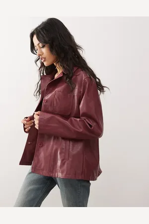 Reclaimed Abrigo estilo americana de estilo años 90 de cuero sintético desgastado de -Morado