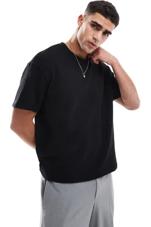 JACK & JONES Camiseta negra extragrande de punto de