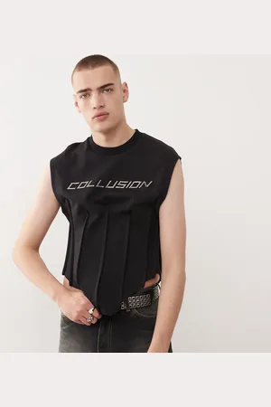 COLLUSION Sudadera negra sin mangas con diseño encogido, cintura estilo corsé y logo de metal de