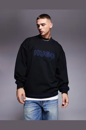 Hugo Blue Sudadera negra con cuello redondo Nitlogolong de