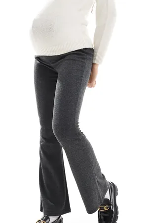Mama;licious Pantalones de campana gris oscuro con patrón de espiga de punto liso de Mamalicious Maternity