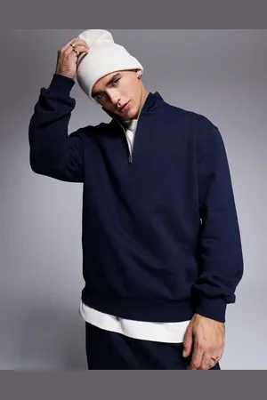 ASOS Sudadera azul marino extragrande con cremallera corta de tejido grueso de 400 g/m2 premium de