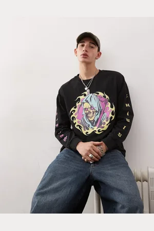 COLLUSION Camiseta de manga larga con estampado gráfico de calavera y acabado lavado de