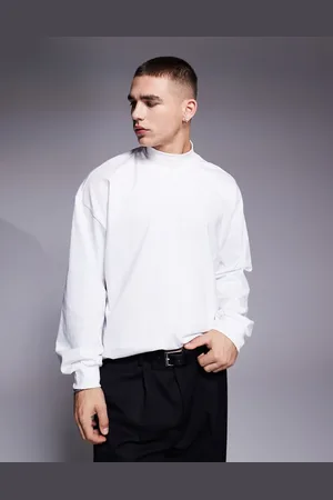 ASOS Camiseta blanca extragrande de manga larga con cuello alto de tejido grueso de