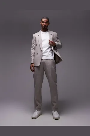 Topman Pantalones de traje color de corte recto de tejido texturizado de -Neutro