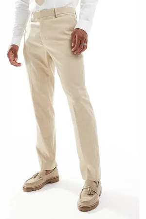 ASOS Pantalones de traje color de corte slim de mezcla de lino de Wedding-Beis neutro