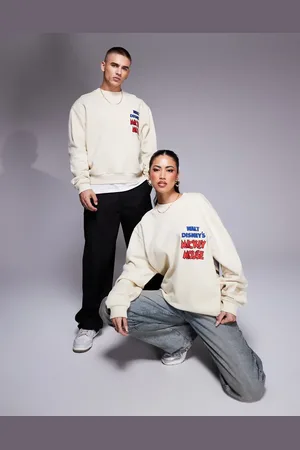 ASOS Sudadera unisex de corte cuadrado extragrande con estampado de Mickey y Minnie Mouse de Disney de