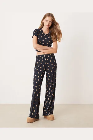 Urban Threads Pijama azul marino de camiseta y pantalones con estampado de osos de peluche de poliéster de