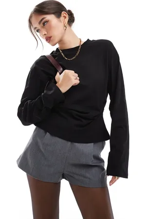 ASOS Camiseta negra de manga larga con cintura estilo corsé de