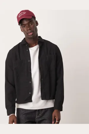 ASOS Sobrecamisa negra de corte cuadrado de mezcla de lana de
