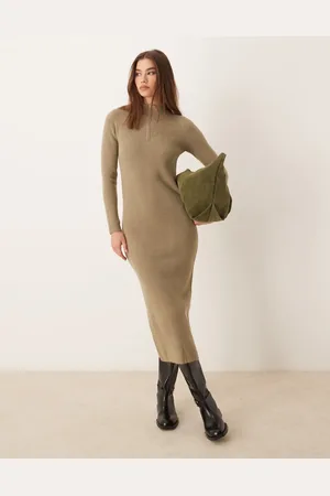 MANGO Vestido midi con cuello alto de punto de
