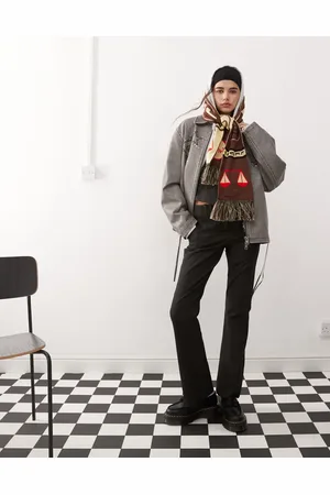 COLLUSION Pantalones de campana negros de talle bajo con raya diplomática de -Gris