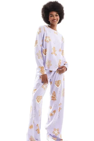 ASOS Pijama de pantalones y top de manga larga con estampado de casas de jengibre de ASOS DESIGN Tall