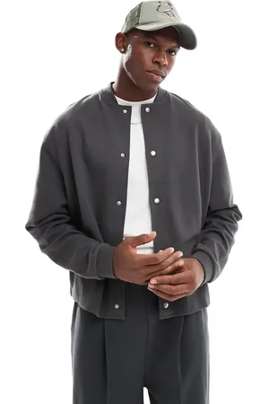 ASOS Chaqueta negro lavado de corte cuadrado extragrande de punto de sarga de -Gris
