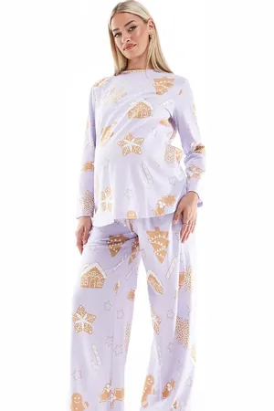 ASOS Pijama de pantalones y top de manga larga con estampado de casas de jengibre de ASOS DESIGN Maternity