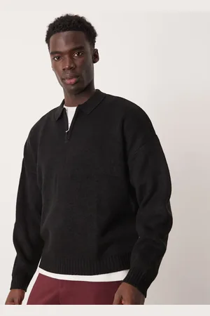 ASOS Jersey de corte cuadrado extragrande con cuello tipo polo y cremallera corta de punto de