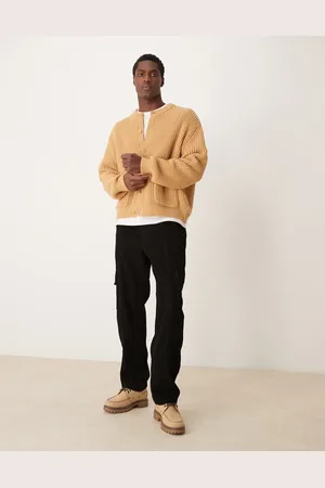 ASOS Pantalones cargo negros de corte recto de pana de