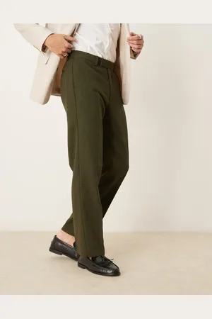 ASOS Pantalones de vestir oscuro de pernera recta de sarga de mezcla de lana de -Gris