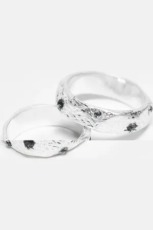 ASOS Pack de 2 anillos plateados con diseño efecto fundido de