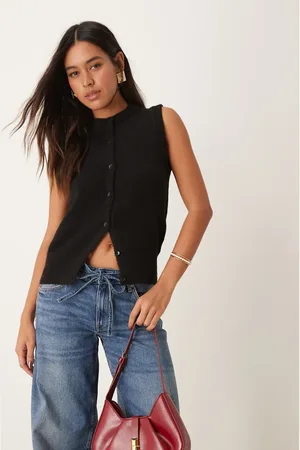 New Look Chaleco negro con botones de punto de