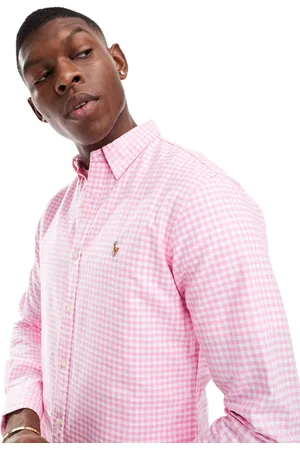 Ralph Lauren Camisa Oxford rosa y blanca a rayas de corte slim con logo Icon de