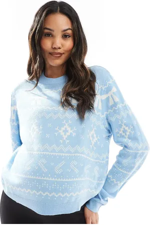 ASOS Jersey azul y color crema con cuello redondo y patrón de grecas alpinas de Navidad de ASOS DESIGN Maternity-Multicolor