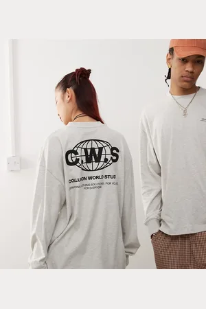 COLLUSION Camiseta jaspeado de manga larga con estampado gráfico de Unisex