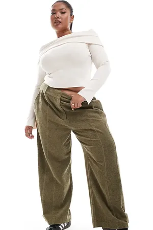 ASOS Pantalones caquis con detalle de costuras y trabilla de pana de Curve (parte de un conjunto)-Verde