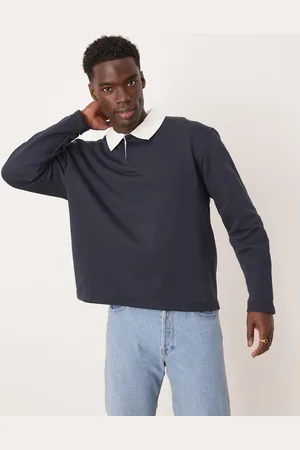 ASOS Sudadera azul marino extragrande con cuello tipo polo en contraste de