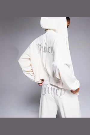 Juicy Couture Sudadera corta blanca extragrande con capucha y cremallera de velour exclusiva en ASOS de -Blanco