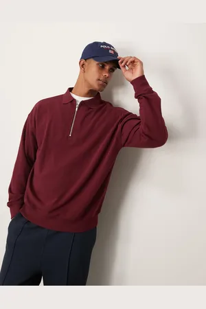 New Look Sudadera burdeos con cremallera corta y cuello tipo polo de -Rojo