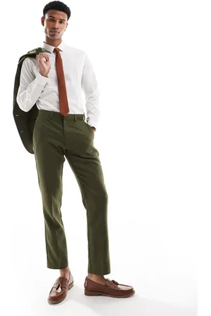 ASOS Pantalones de traje caquis de corte slim de sarga de mezcla de lana de -Verde