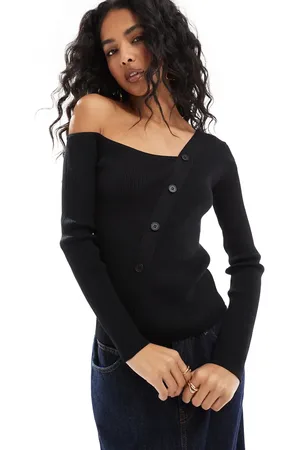 Pimkie Jersey con botones y escote Bardot asimétrico de