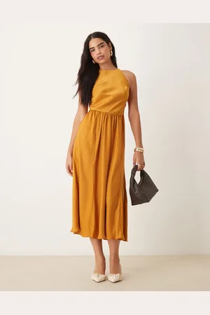 ASOS Vestido midi color de corte amplio con cintura baja de satén de -Morado