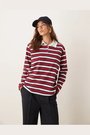 Miss Selfridge Top rojo a de manga larga y estilo rugby de -Multicolor