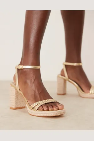 Glamorous Sandalias doradas de tacón trenzado estilo alpargata de