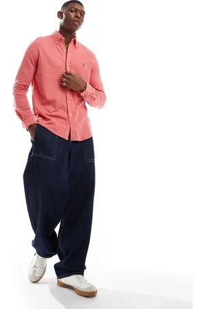 Ralph Lauren Camisa rosa jaspeado con logo de icono de piqué de