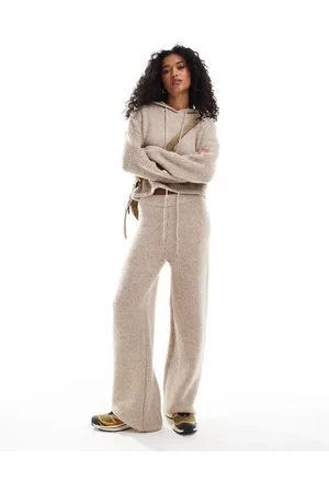 ASOS Pantalones color de pernera ancha de punto de (parte de un conjunto)-Beis neutro