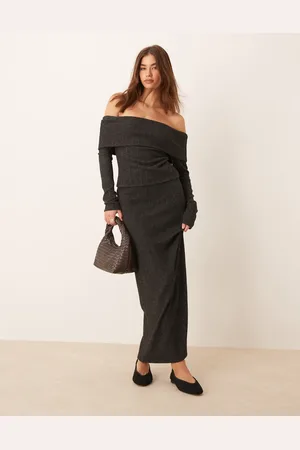 Miss Selfridge Falda larga de canalé grueso cepillado de -Verde