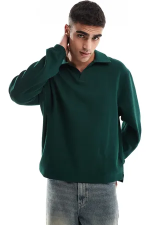 ASOS Polo verde oscuro extragrande de estilo rugby de punto de sarga de -Beis neutro