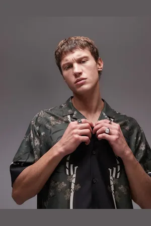 Topman Camisa estampada de manga corta de satén de