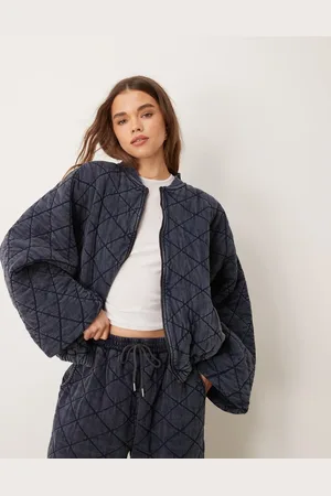 ASOS Chaqueta gris guateada con lavado ácido y cremallera de punto liso de (parte de un conjunto)