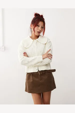 Monki Cárdigan con mangas abullonadas, solapas y diseño de patrón de punto de