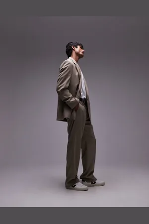 Topman Pantalones de traje color holgados de talle alto de -Beis neutro