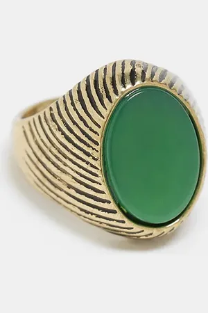 Reclaimed Anillo pulido unisex de estilo vintage con piedra verde de