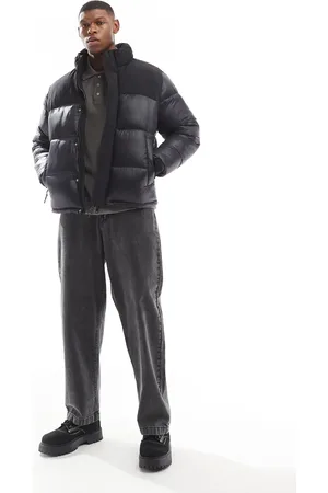 JACK & JONES Chaqueta acolchada negra con diseño color block brillante de nailon de