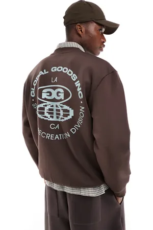 ASOS Sudadera marrón extragrande con estampado en el pecho y la espalda de tejido efecto neopreno de
