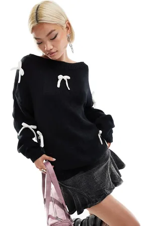 Daisy Street Jersey holgado con detalle de lazos y escote Bardot de