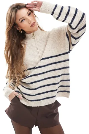 ONLY Jersey a rayas con cremallera corta de -Neutro