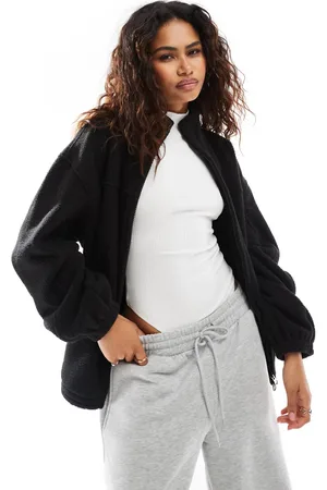 Weekday Sudadera negra extragrande con cremallera de borreguito Lea de